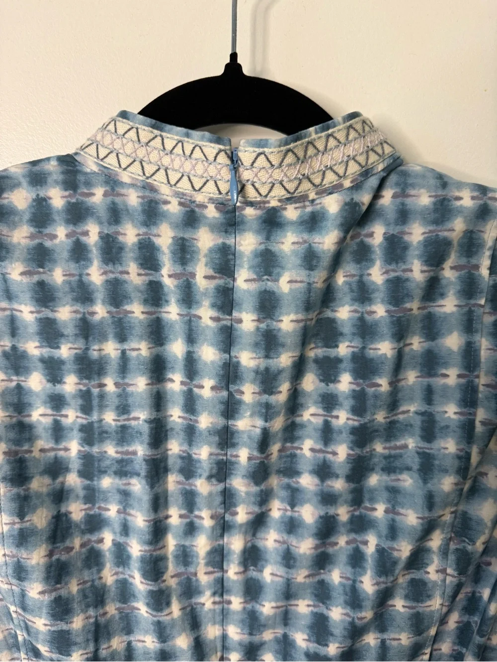 Tory Burch Light Pool Blue Embroidered Long Sleeve Tunic Resort Dress